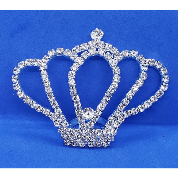 Rhinestone Crown Ring Silver Tone Scarf Tie Holder Statement HUGE - Picture 1 of 10